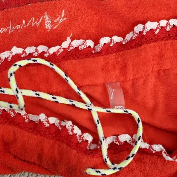 Free People FP Movement Isla Lace Red Mini Shorts Terry Towel Mid-Rise M 284931